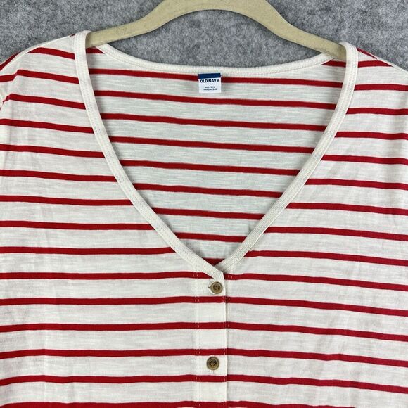 Old Navy Top Womens M Red Striped High Hip Short Sleeve Slub Knit Shirt NEW - Picture 3 of 13